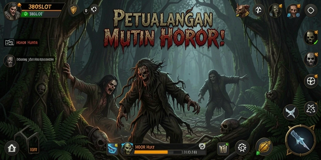 Screenshot 380SLOT menampilkan suasana hutan horor yang mencekam.
