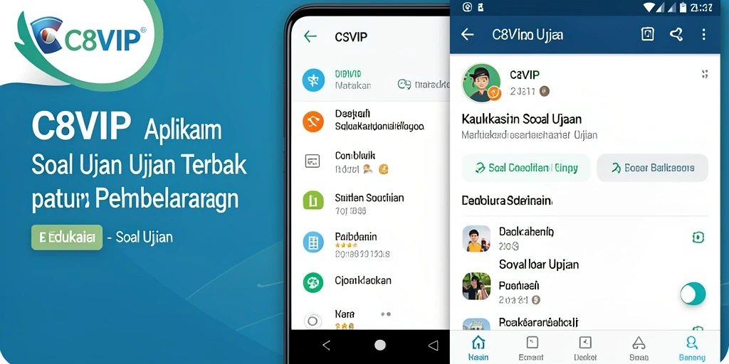 Antarmuka aplikasi C8VIP untuk soal ujian yang menarik dan interaktif.