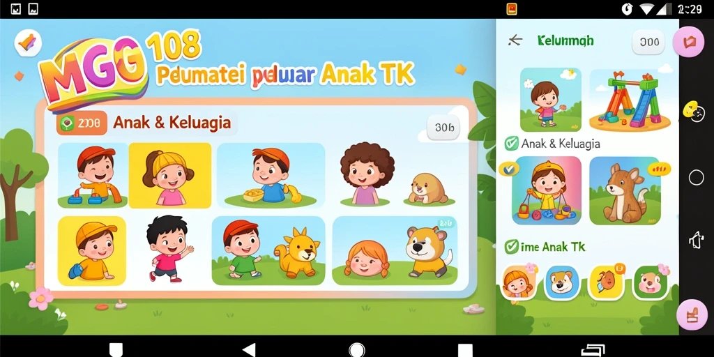 Antarmuka lucu dan interaktif untuk permainan anak.