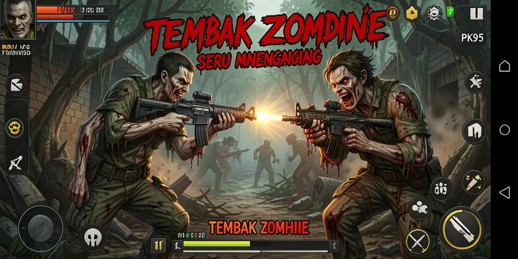 Tampilan antarmuka PK95 yang menarik dalam aksi tembak zombie.